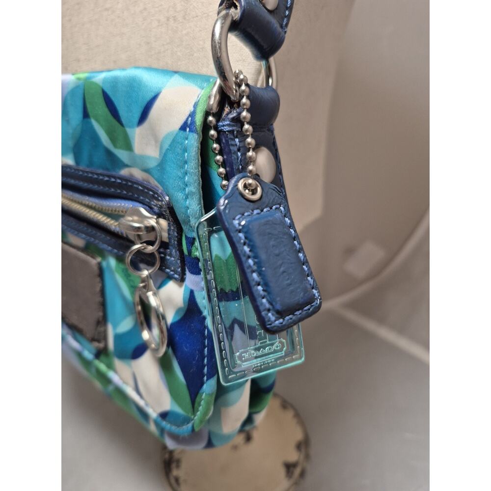 💥 Vintage COACH Poppy Kaleidoscope Small Shoulder Bag Teal Blue Geometric Y2K - Picture 4 of 15